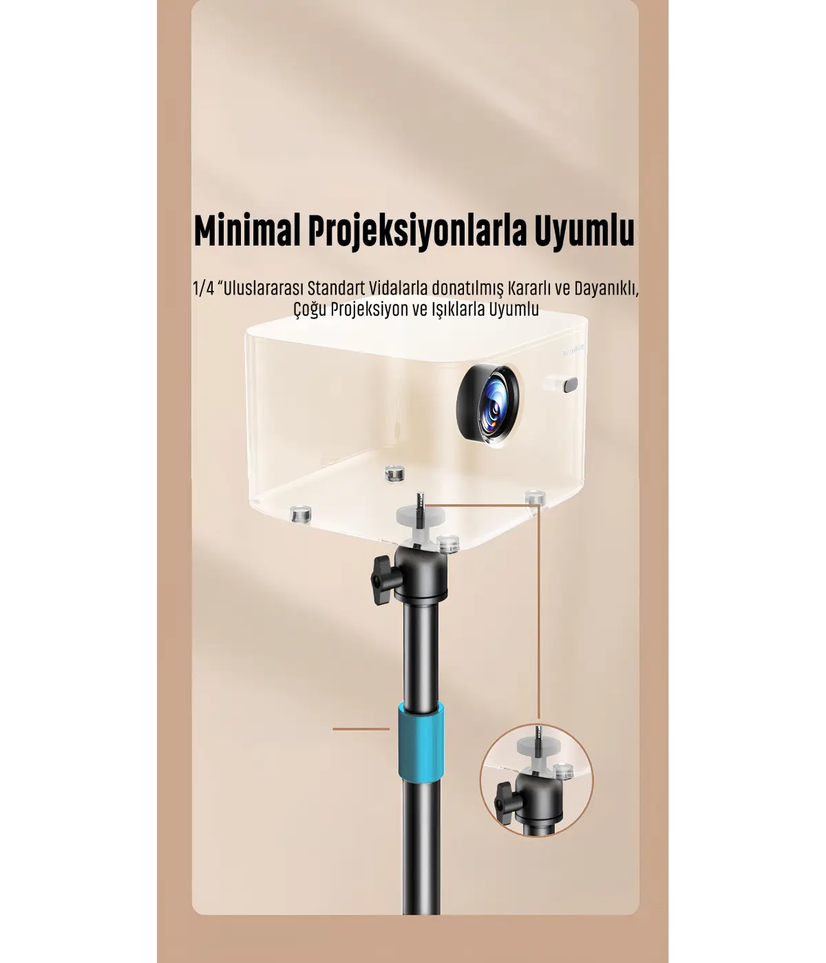 Projeksiyon Cihazı Standı Ayaklı Projeksiyon Vidalı-Gimbal Model Ayarlanabilir Yükseklik
